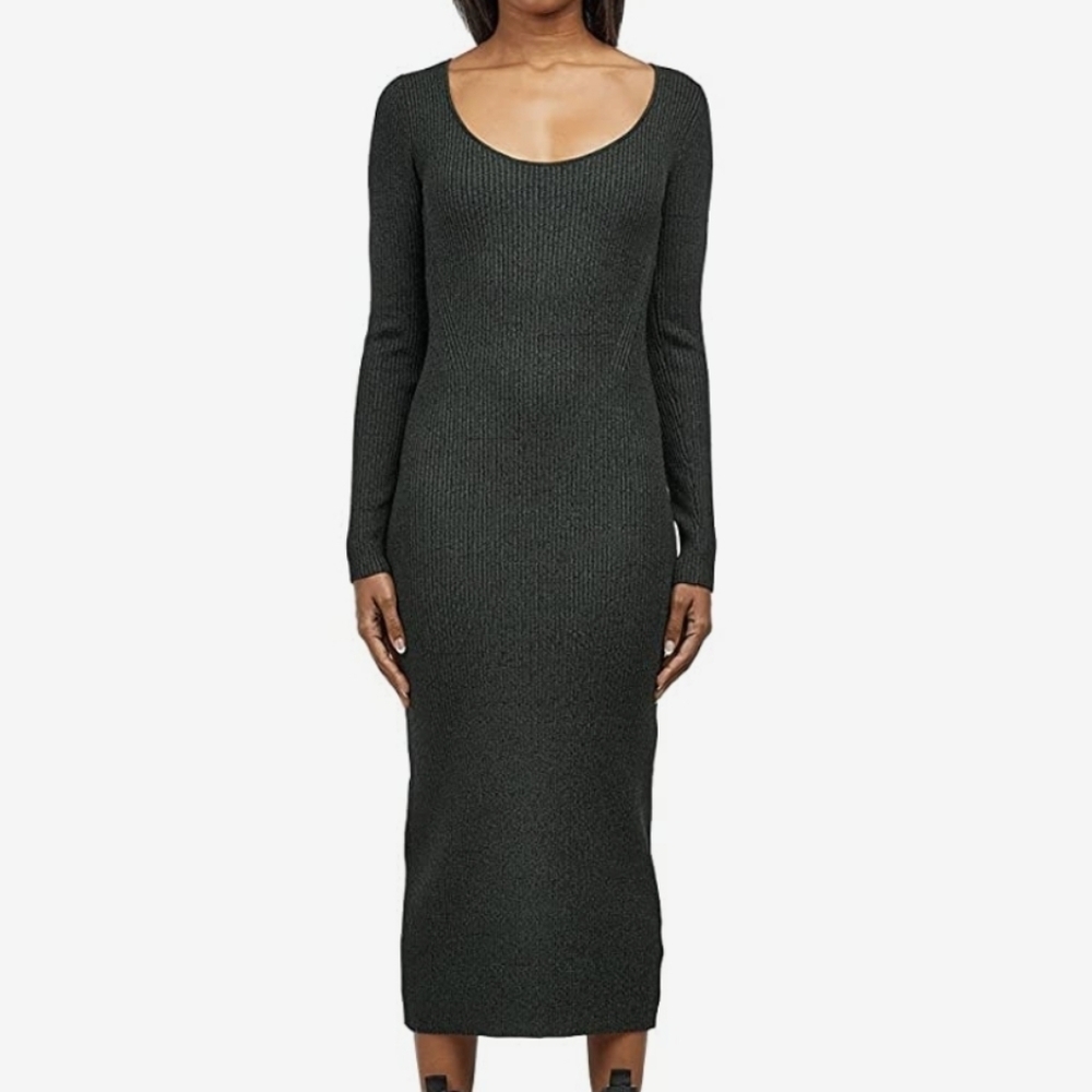 GANNI Melange Knit Dress Forest Green